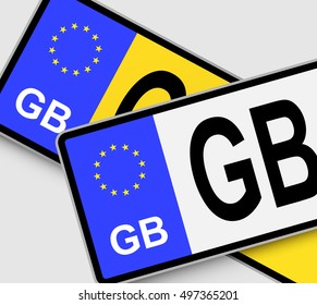 Front and rear British vehicle licence plates with EU marking
