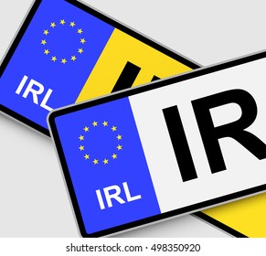 Front and rear Irish vehicle licence plates with EU marking
