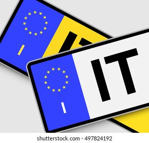 Front and rear Italian vehicle licence plates with EU marking
