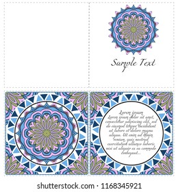 The front and rear side. mandala design elements. Invite templates . Wedding invitation, thank you card, save card, baby shower. Vector illustration.