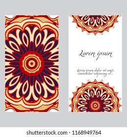 The front and rear side. mandala design elements. Wedding invitation, thank you card, save card, baby shower. Vector illustration