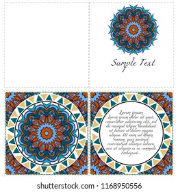 The front and rear side. mandala design elements. Invite templates . Wedding invitation, thank you card, save card, baby shower. Vector illustration.