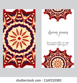 The front and rear side. mandala design elements. Wedding invitation, thank you card, save card, baby shower. Vector illustration