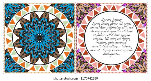 The front and rear side. mandala design elements. Wedding invitation, thank you card, save card, baby shower. Vector illustration.