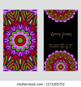 The front and rear side. mandala design elements. Wedding invitation, thank you card, save card, baby shower. Vector illustration.