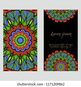 The front and rear side. mandala design elements. Wedding invitation, thank you card, save card, baby shower. Vector illustration.