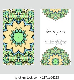 The front and rear side. mandala design elements. Wedding invitation, thank you card, save card, baby shower. Vector illustration.