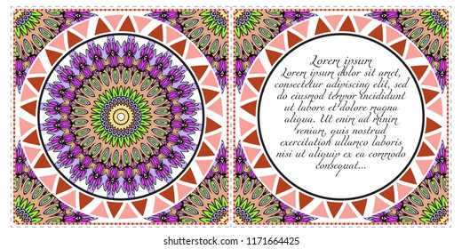 The front and rear side. mandala design elements. Wedding invitation, thank you card, save card, baby shower. Vector illustration.