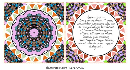 The front and rear side. mandala design elements. Wedding invitation, thank you card, save card, baby shower. Vector illustration.