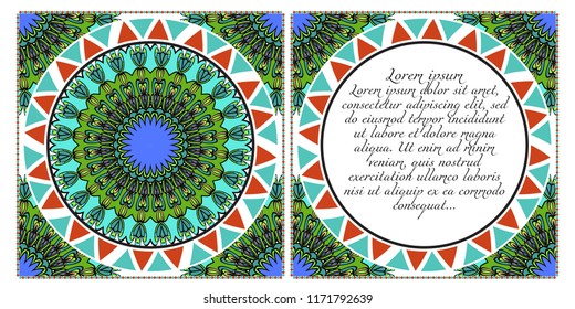 The front and rear side. mandala design elements. Wedding invitation, thank you card, save card, baby shower. Vector illustration.