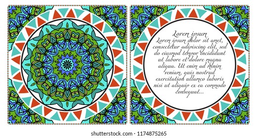 The front and rear side. mandala design elements. Wedding invitation, thank you card, save card, baby shower. Vector illustration.