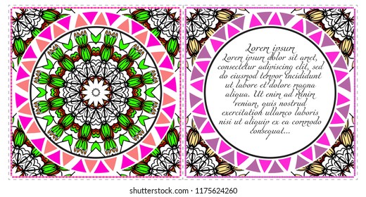 The front and rear side. mandala design elements. Wedding invitation, thank you card, save card, baby shower. Vector illustration.