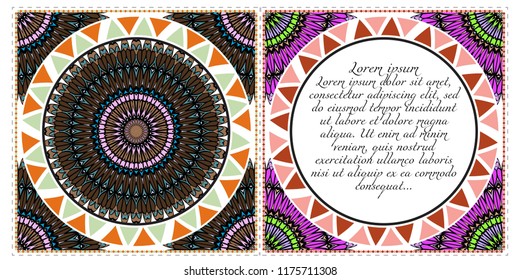 The front and rear side. mandala design elements. Wedding invitation, thank you card, save card, baby shower. Vector illustration.