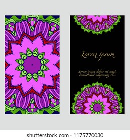 The front and rear side. mandala design elements. Wedding invitation, thank you card, save card, baby shower. Vector illustration.