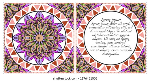 The front and rear side. mandala design elements. Wedding invitation, thank you card, save card, baby shower. Vector illustration.