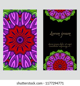 The front and rear side. mandala design elements. Wedding invitation, thank you card, save card, baby shower. Vector illustration.
