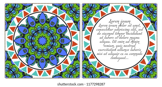 The front and rear side. mandala design elements. Wedding invitation, thank you card, save card, baby shower. Vector illustration.
