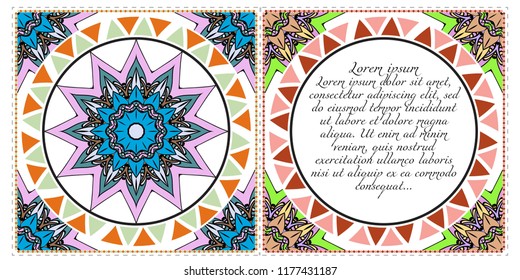 The front and rear side. mandala design elements. Wedding invitation, thank you card, save card, baby shower. Vector illustration.