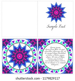 The front and rear side. mandala design elements. Wedding invitation, thank you card, save card, baby shower. Vector illustration.