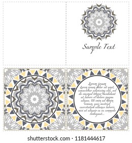 The front and rear side. mandala design elements. Invite templates . Wedding invitation, thank you card, save card, baby shower. Vector illustration.