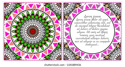 The front and rear side. mandala design elements. Wedding invitation, thank you card, save card, baby shower. Vector illustration.