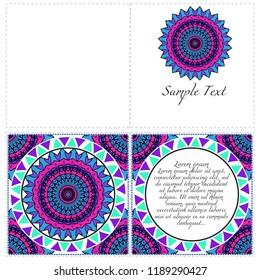 The front and rear side. mandala design elements. Wedding invitation, thank you card, save card, baby shower. Vector illustration.