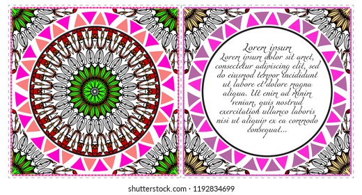 The front and rear side. mandala design elements. Wedding invitation, thank you card, save card, baby shower. Vector illustration.
