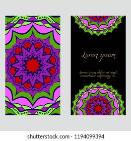 The front and rear side. mandala design elements. Wedding invitation, thank you card, save card, baby shower. Vector illustration