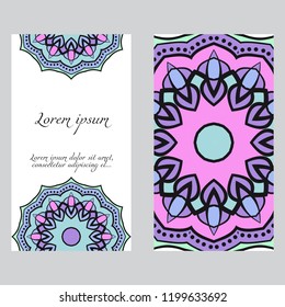 The front and rear side. mandala design elements. Wedding invitation, thank you card, save card, baby shower. Vector illustration