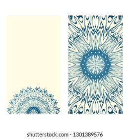 The Front And Rear Side. Mandala Design Elements. Wedding Invitation, Thank You Card, Save Card, Baby Shower. Vector Illustration. Blue milk color.