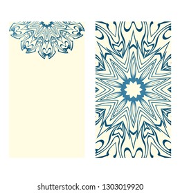The Front And Rear Side. Mandala Design Elements. Wedding Invitation, Thank You Card, Save Card, Baby Shower. Vector Illustration. Blue milk color.