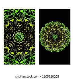 The Front And Rear Side. Mandala Design Elements. Wedding Invitation, Thank You Card, Save Card, Baby Shower. Vector Illustration. Black green color.