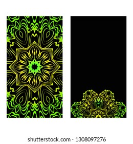 The Front And Rear Side. Mandala Design Elements. Wedding Invitation, Thank You Card, Save Card, Baby Shower. Vector Illustration. Black green color.