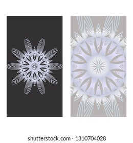 The Front And Rear Side. Mandala Design Elements. Wedding Invitation, Thank You Card, Save Card, Baby Shower. Vector Illustration. Grey color.