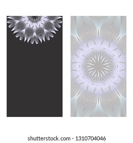 The Front And Rear Side. Mandala Design Elements. Wedding Invitation, Thank You Card, Save Card, Baby Shower. Vector Illustration. Grey color.