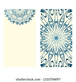 The Front And Rear Side. Mandala Design Elements. Wedding Invitation, Thank You Card, Save Card, Baby Shower. Vector Illustration. Blue milk color.