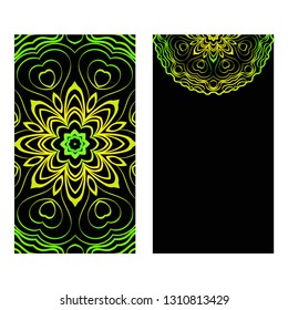 The Front And Rear Side. Mandala Design Elements. Wedding Invitation, Thank You Card, Save Card, Baby Shower. Vector Illustration. Black green color.