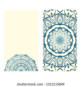 The Front And Rear Side. Mandala Design Elements. Wedding Invitation, Thank You Card, Save Card, Baby Shower. Vector Illustration. Blue milk color.