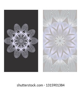 The Front And Rear Side. Mandala Design Elements. Wedding Invitation, Thank You Card, Save Card, Baby Shower. Vector Illustration. Grey color.