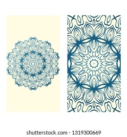 The Front And Rear Side. Mandala Design Elements. Wedding Invitation, Thank You Card, Save Card, Baby Shower. Vector Illustration. Blue milk color.