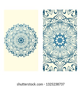 The Front And Rear Side. Mandala Design Elements. Wedding Invitation, Thank You Card, Save Card, Baby Shower. Vector Illustration. Blue milk color.