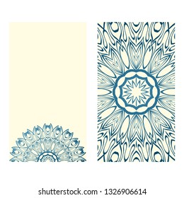 The Front And Rear Side. Mandala Design Elements. Wedding Invitation, Thank You Card, Save Card, Baby Shower. Vector Illustration. Blue milk color.