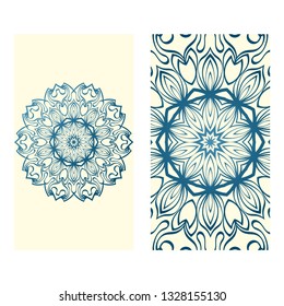 The Front And Rear Side. Mandala Design Elements. Wedding Invitation, Thank You Card, Save Card, Baby Shower. Vector Illustration. Blue milk color.