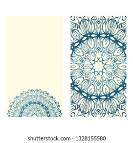 The Front And Rear Side. Mandala Design Elements. Wedding Invitation, Thank You Card, Save Card, Baby Shower. Vector Illustration. Blue milk color.