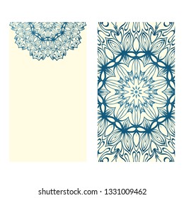 The Front And Rear Side. Mandala Design Elements. Wedding Invitation, Thank You Card, Save Card, Baby Shower. Vector Illustration. Blue milk color.