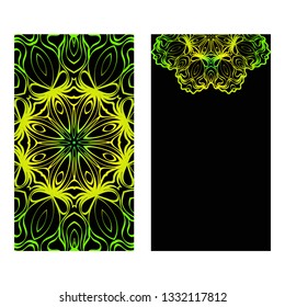 The Front And Rear Side. Mandala Design Elements. Wedding Invitation, Thank You Card, Save Card, Baby Shower. Vector Illustration. Black green color.