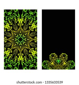 The Front And Rear Side. Mandala Design Elements. Wedding Invitation, Thank You Card, Save Card, Baby Shower. Vector Illustration. Black green color.
