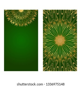 The Front And Rear Side. Mandala Design Elements. Wedding Invitation, Thank You Card, Save Card, Baby Shower. Vector Illustration. Green gold color.
