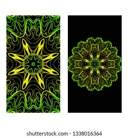 The Front And Rear Side. Mandala Design Elements. Wedding Invitation, Thank You Card, Save Card, Baby Shower. Vector Illustration. Black green color.