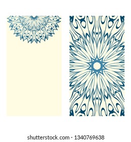 The Front And Rear Side. Mandala Design Elements. Wedding Invitation, Thank You Card, Save Card, Baby Shower. Vector Illustration. Blue milk color.